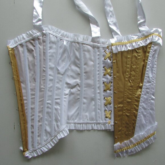Gold White Ruffled Boned Corset - NEW - Picture 9 of 11